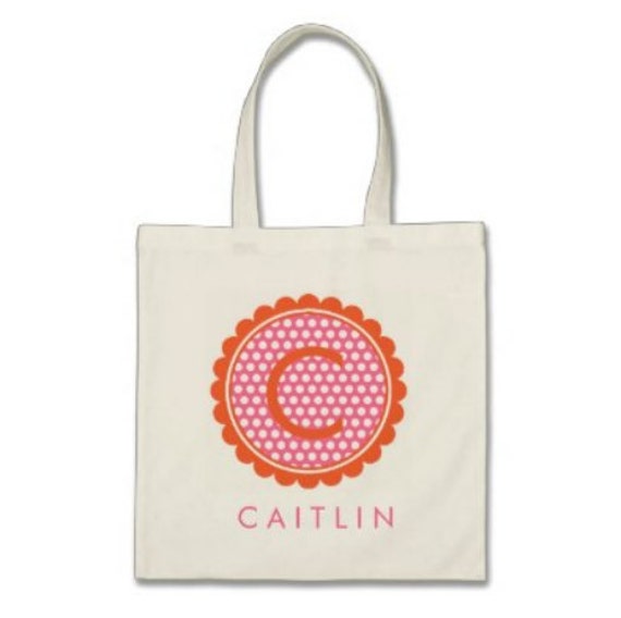 Girl Personalized Tote Bag - Monogram Polka Dot Flower with ...