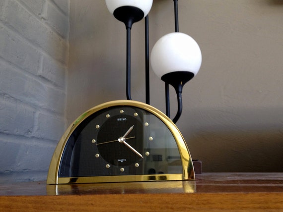 RARE Seiko Clock Vintage 70s 1970s Brass and Glass Battery