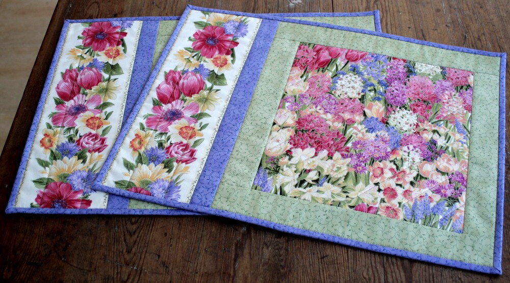 Floral Placemats Quilted Table Mats Spring by RedNeedleQuilts