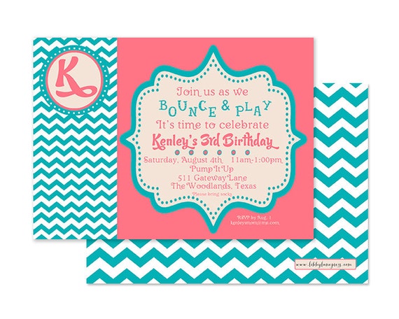 BOUNCE HOUSE BIRTHDAY Invitation, Pink and Teal, Printable Il_570xn