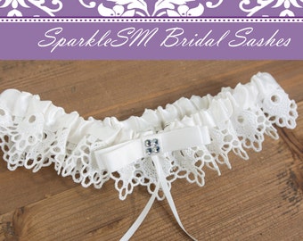 Lace Garter Rhinestone Garter Bridal Garter Wedding Garter Belt Toss Garter Keepsake Garter White Garter Lace Wedding Garter Bow Garter