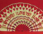 1984 American Greeting Card, I Love You Card, Fan Mail, Fan Folded Card, Vintage Valentine, Hearts Red Cream Fan Shaped Card 1984 American Greeting Card, I Love You Card, Fan Mail, Fan Folded Card, Vintage Valentine, Hearts Red Cream Fan Shaped Card