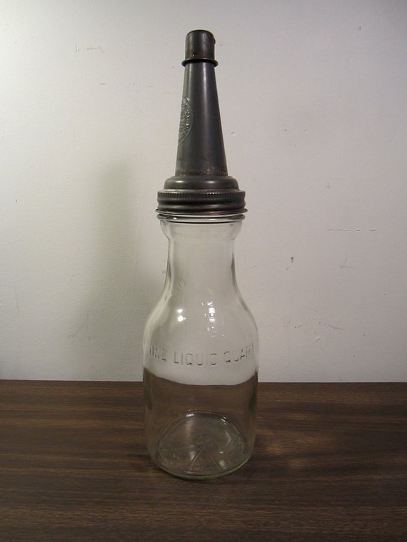 Vintage Glass And Metal Oil Bottle