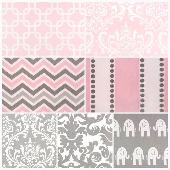 Items similar to Custom Pink Gray and White Crib Bedding YOU DESIGN on Etsy