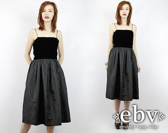 Black Prom Dress Black Dress Black Velvet Dress Christmas Dress Holiday Dress Tafetta Dress Vintage 80s Black Velvet Poofy Party Dress XS S