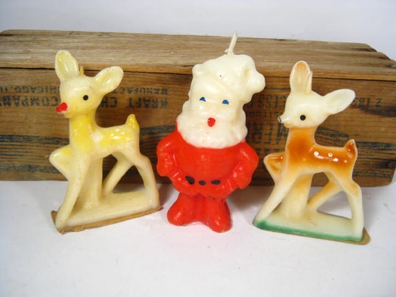 Vintage GURLEY Christmas Candles Santa Claus Rudolph and