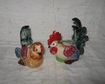 Rooster and Hen Figurine Planters Made in Japan