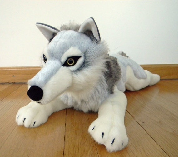 stuffed grey wolf