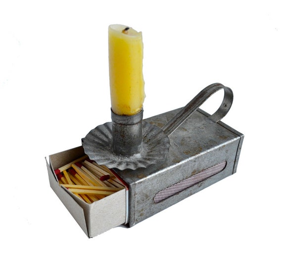 wonderful vintage tin candle and match box holder from