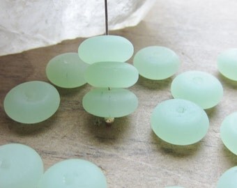 Sea Glass Rondelle Bead Opaque Seafoam Green 11mm x 4mm QTY 14