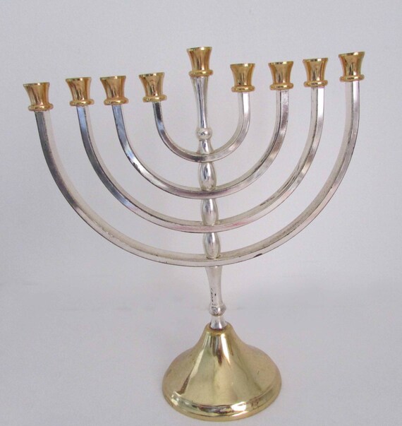 Vintage Menorah Karshi Menorah Gold and Silver Plated Karshi