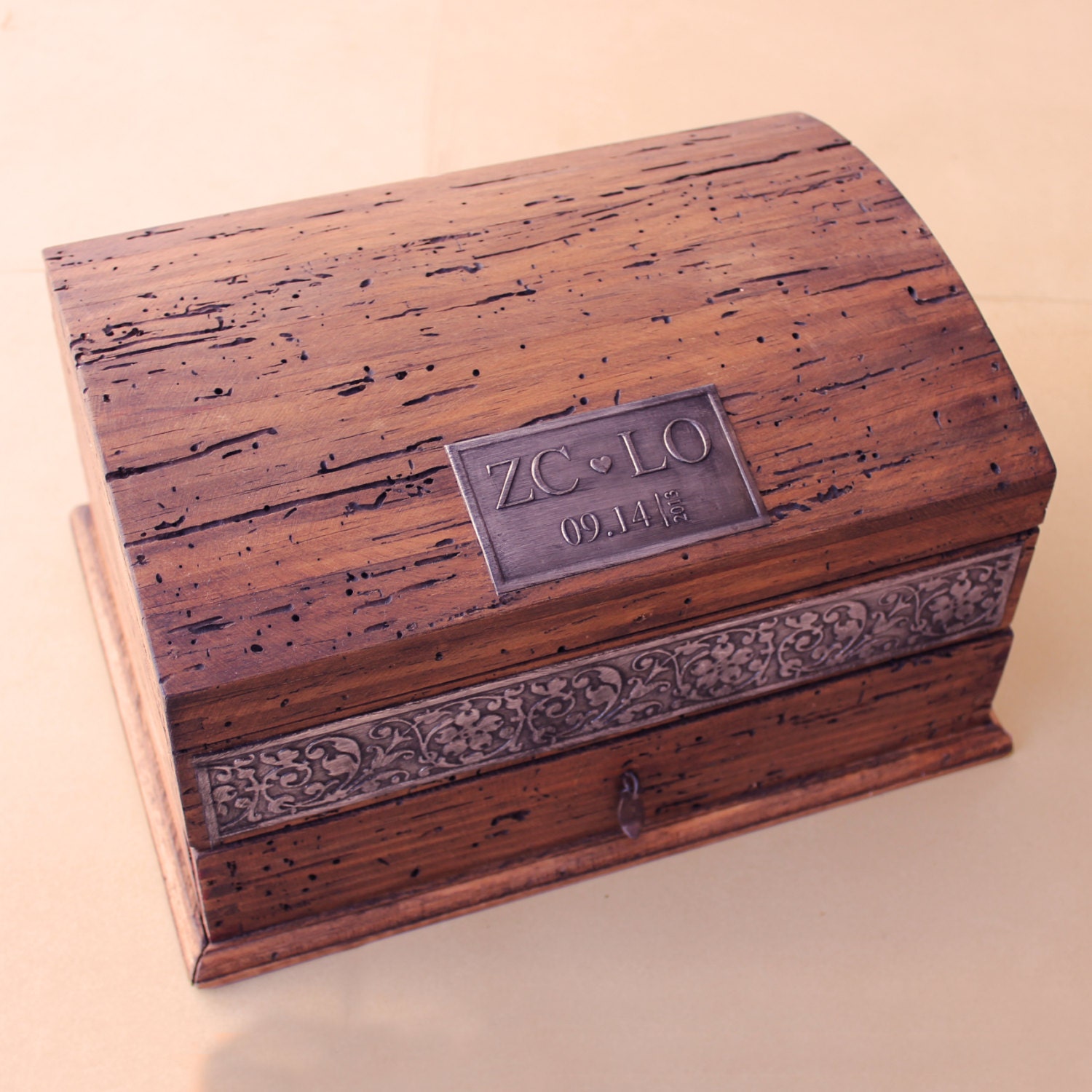 Personalized Rustic Jewelry Box unique details and drawer.