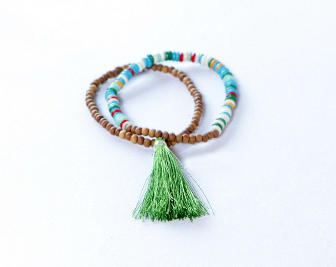 Bracelets with African Beads ,Tribal bracelet, African bracelet, Bohemian, Gypsy, Mala style with silk tassel