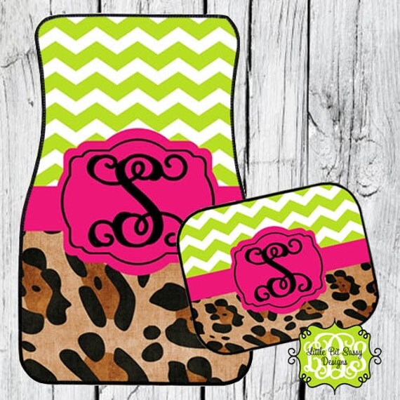 Car Mats Chevron Leopard Pink Personalized Monogrammed Floor