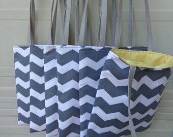 Reversible Tote Bag: Combo 6 Tote Bag Grey Chevron w/ Yellow ( Ideal for Bridesmaid gifts )
