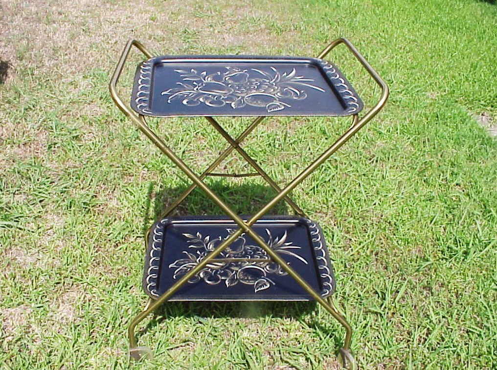 Mid Century Rolling Tea Cart Folding Tray Cart Bar Cart