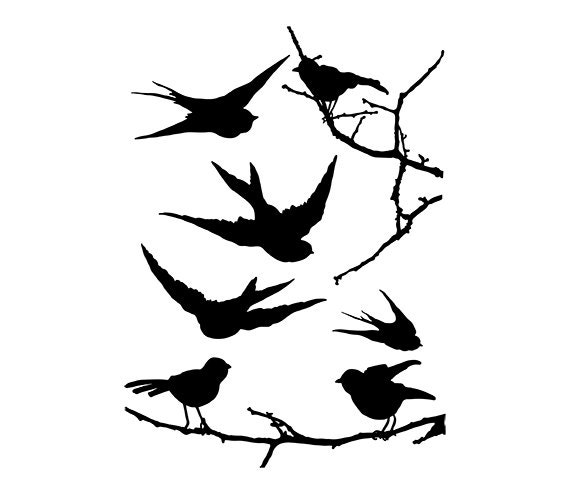 Download Silhouette Birds Digital Clipart PNG JPG Hand Drawn