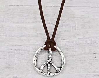Peace Sign Necklace - Handmade Jewelry - Leather Necklace - Cowgirl Jewelry - N409