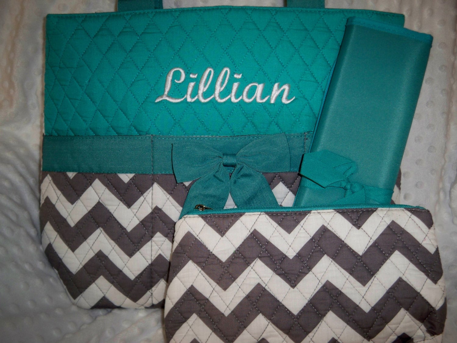 PERSONALIZED 3 Piece Chevron Diaper Bag Set with Name Baby