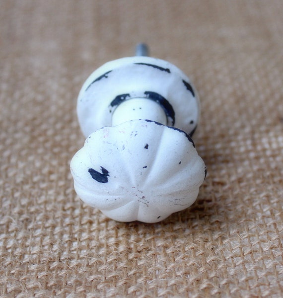White Distressed Knob Knob Dresser Knob Rustic