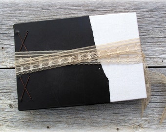 Rustic Guest Book, Tea Stained Pages, Antique Materials -- Coptic Stitch -- 8" x 5 1/2"
