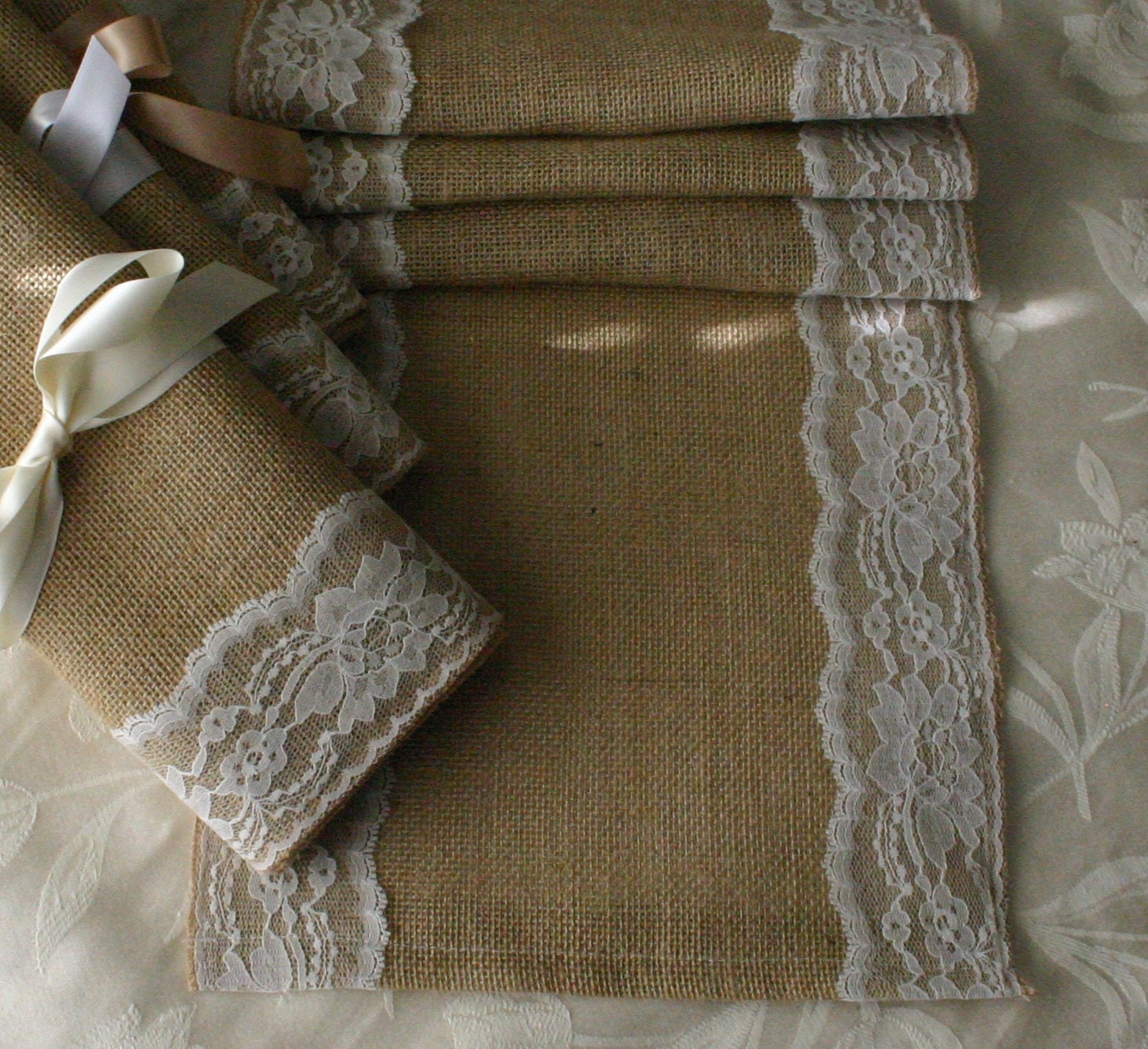 Burlap and lace runner