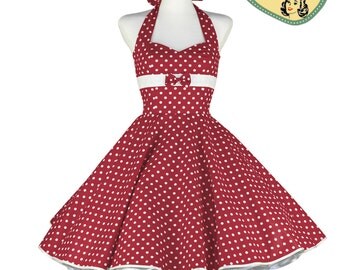 50's vintage dress red white polka dots embellished back Tailor Made after your measurements #0082