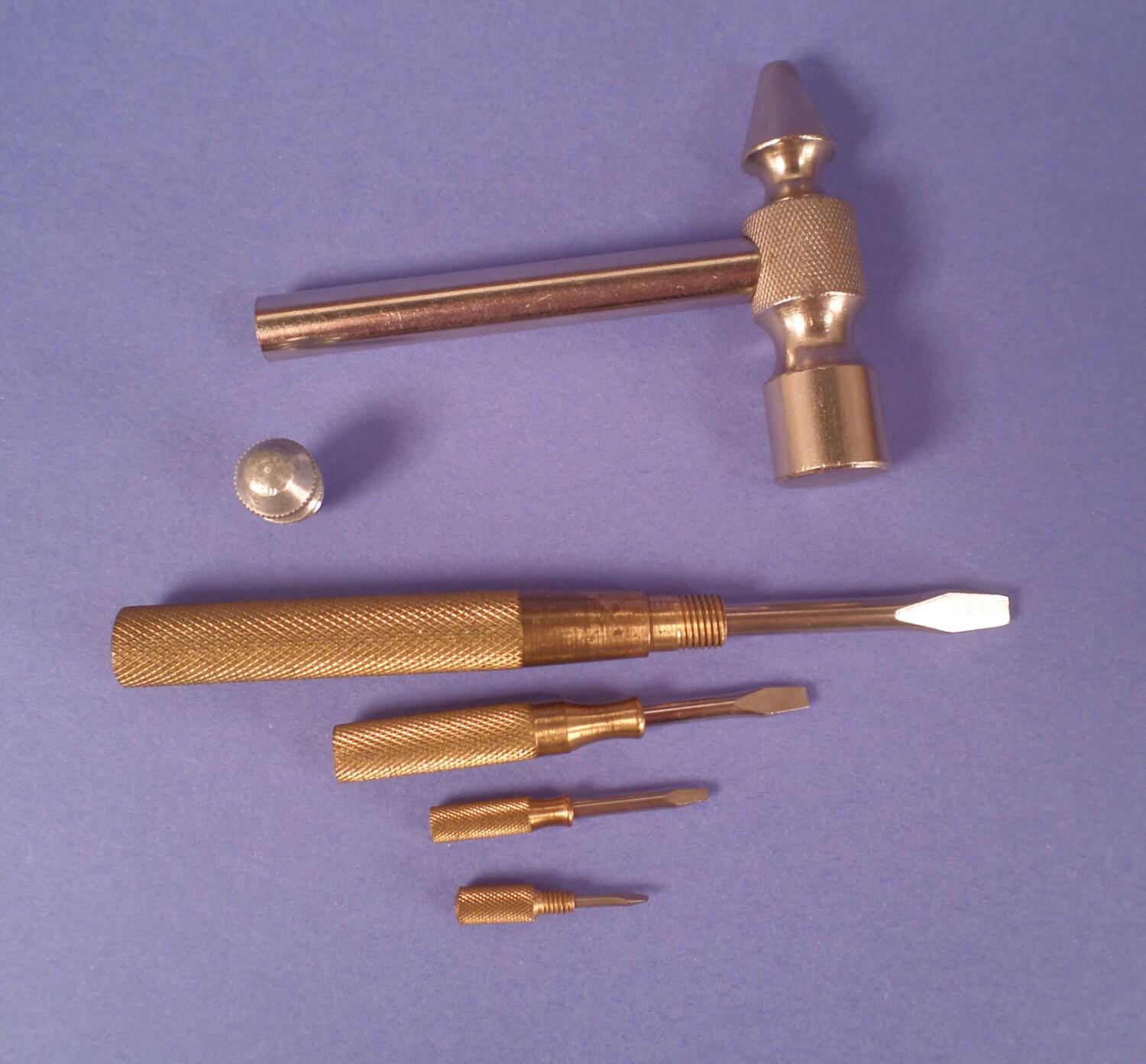 Brass and Steel Hammer with Hidden Screwdrivers Set