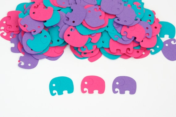 Girl Baby Shower, Elephant Confetti, Elephant Baby Shower Decor, Modern Hot Pink Purple Turquoise, Birthday Il_570xn