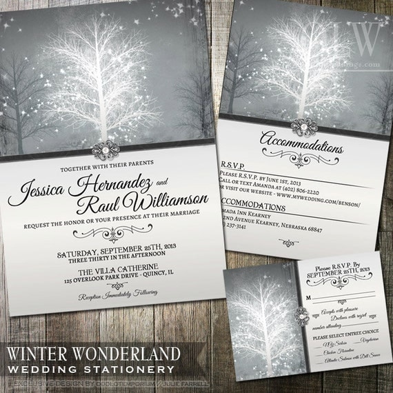 Winter Wonderland Wedding Invitation RSVP and by OddLotPaperie