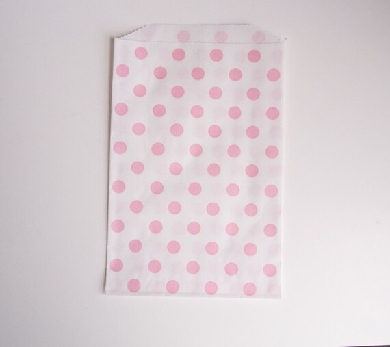 24 Light Pink Polka Dot Party Treat Bags, Goodie Bags, Candy Bags ...