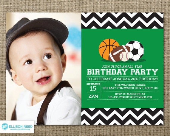 Sports Invitation - First Birthday Invitation - Sports Birthday - Sports Printable - Sports Birthday - Chevron - Boy Birthday Il_570xn