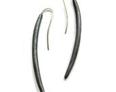 Stick Earrings, Long Black Drop Earrings, Curved Bar Oxidized Silver Earrings ,  Artisan Handmade by Sheri Beryl