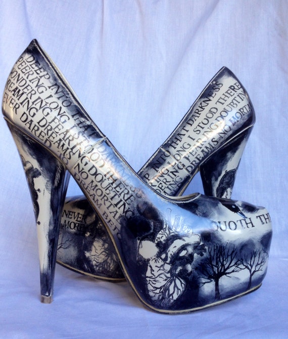 Edgar Allan Poe Shoes by Miss Fiendish UK 6 / US 8.5 /EU 39