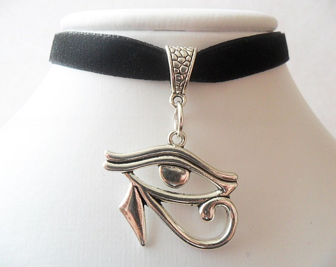 Eye of Horus Velvet choker necklace 3/8” wide ribbon