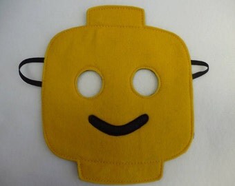 Lego inspired yellow smiling mask for children. Great gift, party, costume, Halloween, role play.