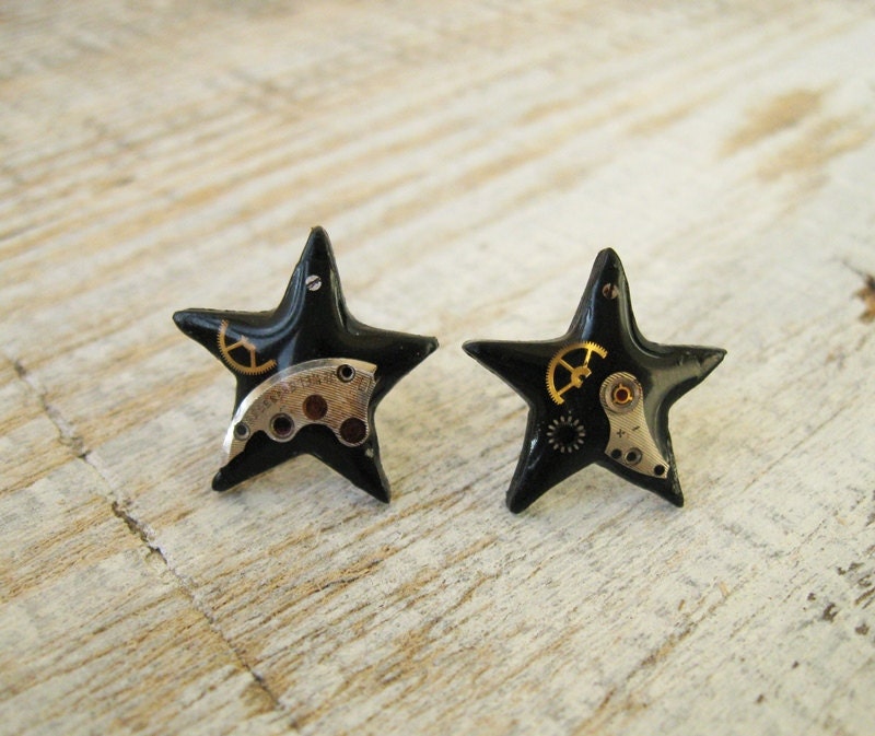 Steampunk Posts Black Star Studs Steampunk Earrings Steampunk jewelry