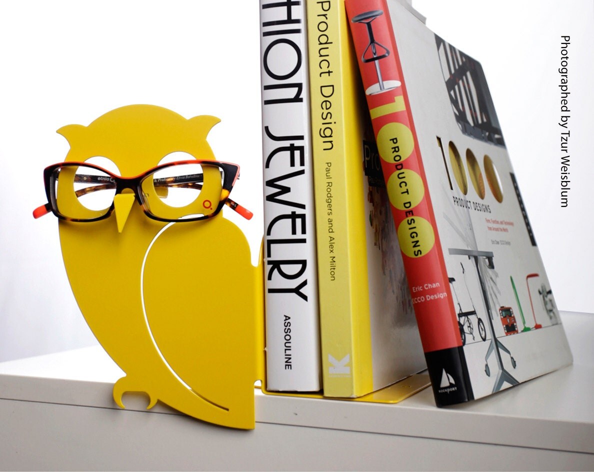 Yellow Owl Bookend and Eyglasses Holder