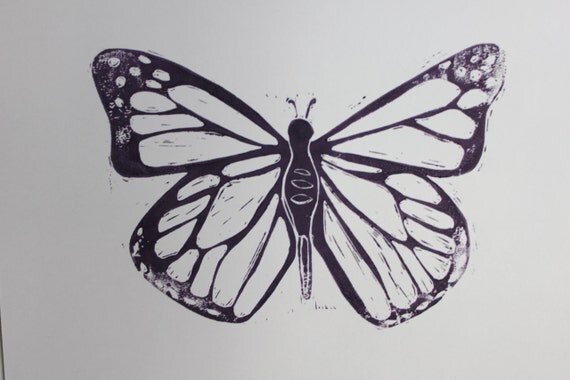 Items similar to Plum Butterfly Linocut Print, Unframed on Etsy