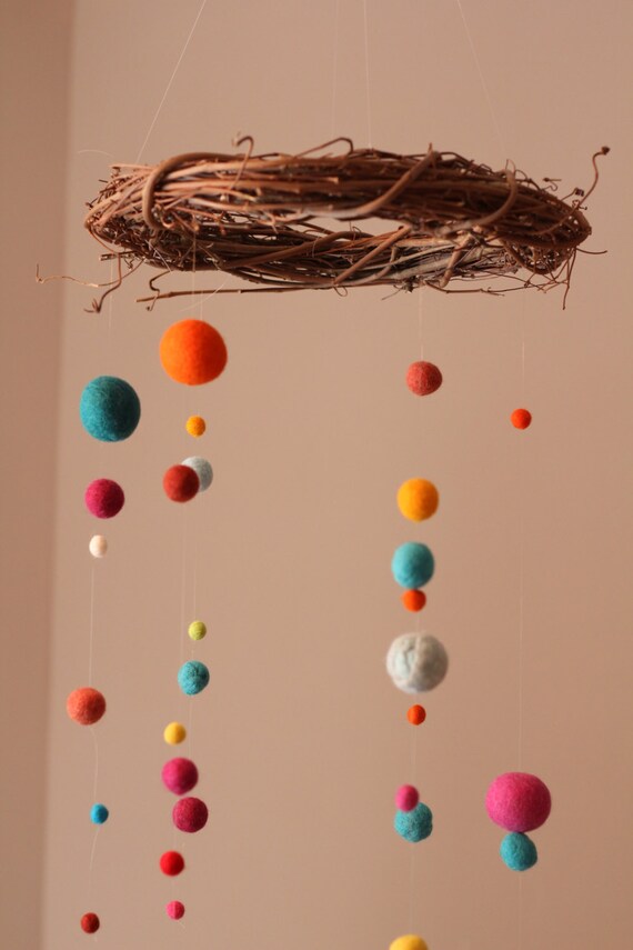 Items similar to Felt Ball Baby Mobile Multicolored on Etsy