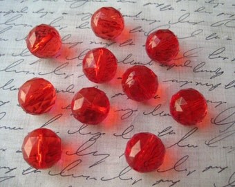 Red Faceted Gumball Bead, 10 pcs, 16mm Translucent Beads, Bubblegum Bead, Necklace Beads
