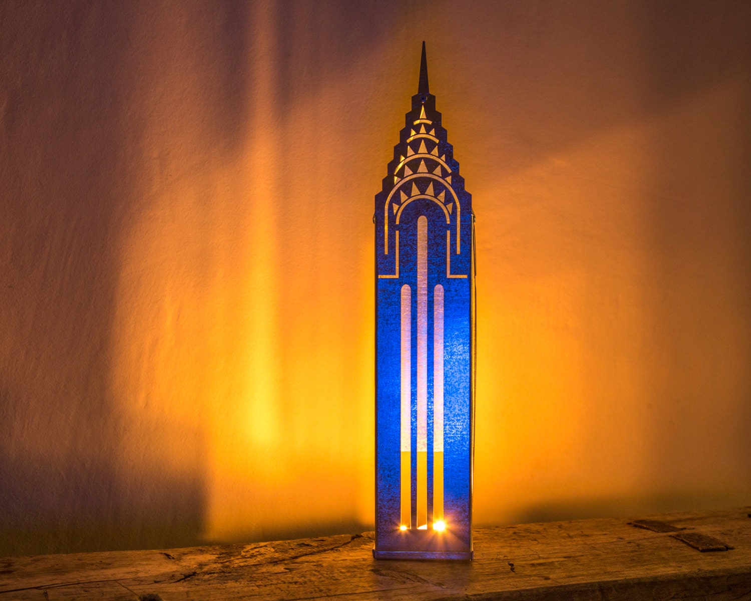 Tin house candle holder Chrysler Building. Charming piece of