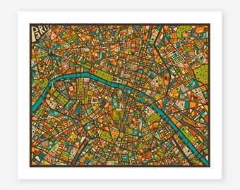 PARIS MAP, Giclee Fine Art Print, Modern, Pop Wall Art for the home Decor by Jazzberry Blue