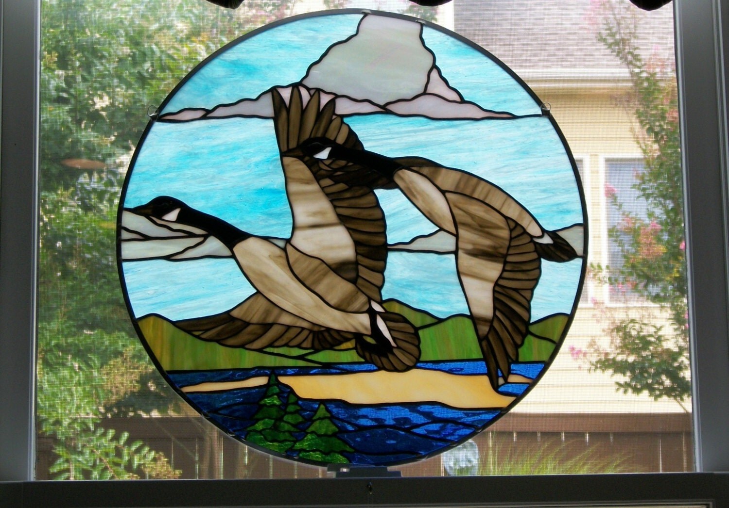 Stained Glass Canada Geese Panel