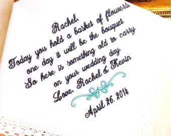 Flower Girl Handkerchief - Today you hold a BASKET OF FLOWERS - Something old to Carry on your Wedding Day - Hankie - Hanky - Flower Girl