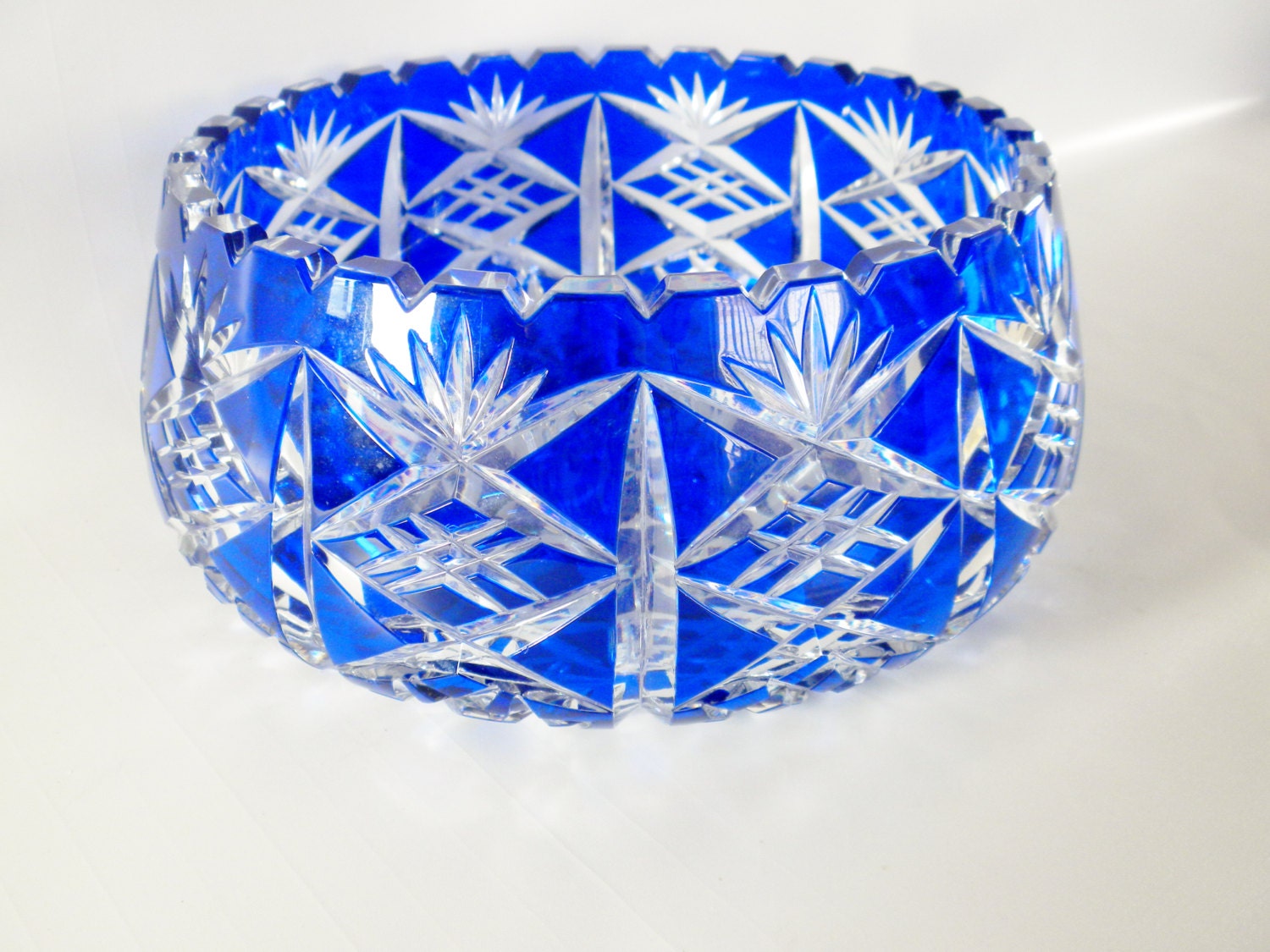 Cobalt Blue Bohemian Cut Crystal Bowl by oldandnew8 on Etsy