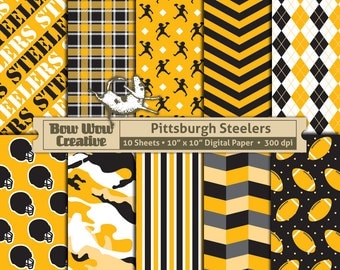 10 Pittsburgh Steelers Pattern Digital Papers for Scrapbooking, Invitations, Cards, Graphic Design, Paper Crafts, instant download, paper