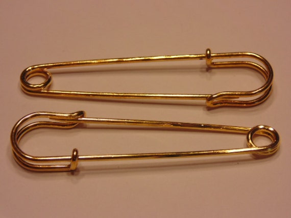 2 large gold color safety pins 2 1/2 inch