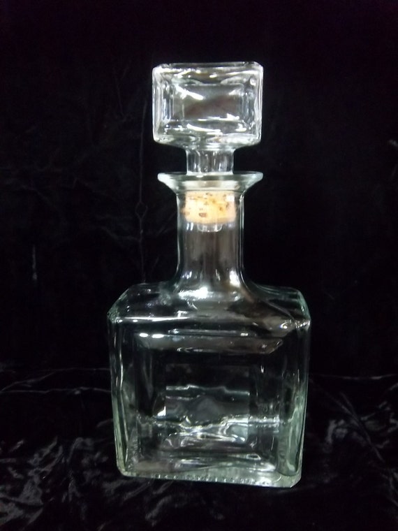 Mid Century Square Decanter Bottle with Cork Stopper by DayJahView