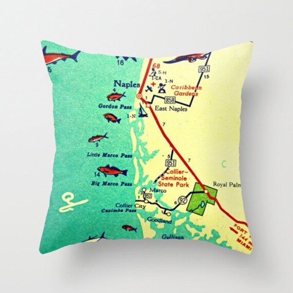 Throw Pillow Covers Florida Map Pillow Marco Island